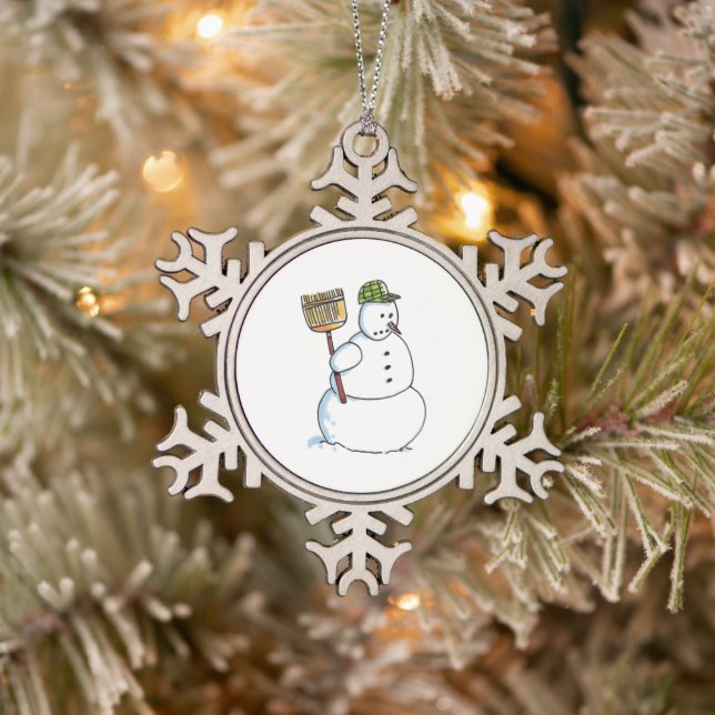 Broom Snowman White Pewter Schneeflocke Ornament (Baum)