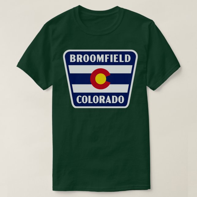 Broomfield Colorado Retro Flag Abzeichen Blau T-Shirt (Design vorne)