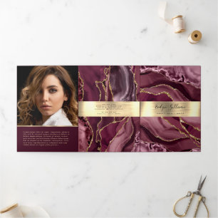 Broschüre "Elegante Burgund und Gold Agate Trifold