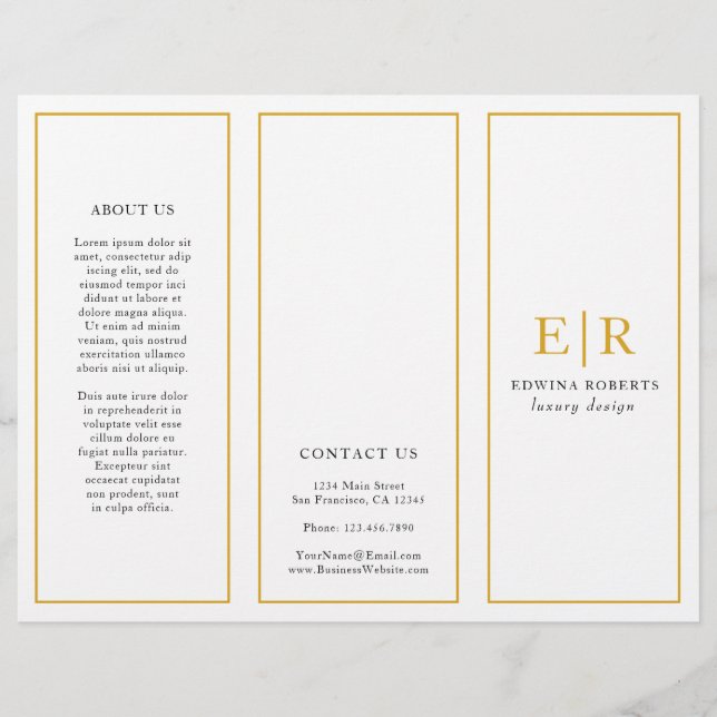 Broschüre "Gold Monogram Elegance Business Trifold (Vorderseite)