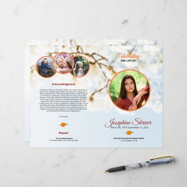 Broschüre über das Beerdigungsprogramm (Vorderseite/Rückseite Beispiel)