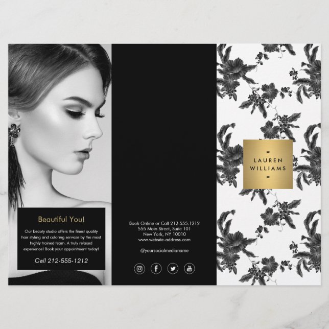 Broschüre "Vintag Black Floral Pattern Tri-Falten" (Vorne)