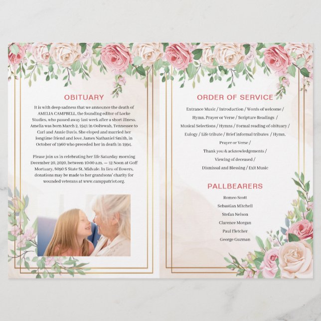 Broschüre zum Beerdigungsprogramm | ROSE (Rückseite)