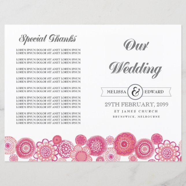 Broschüre zum Hochzeitsprogramm für hübsche Rosa-B (Vorderseite)