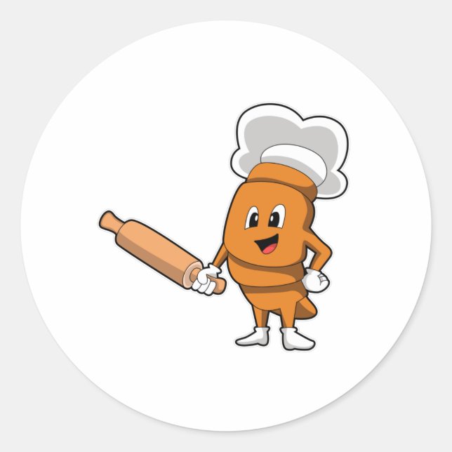Brot als Koch mit rollendem Button Runder Aufkleber (Vorderseite)