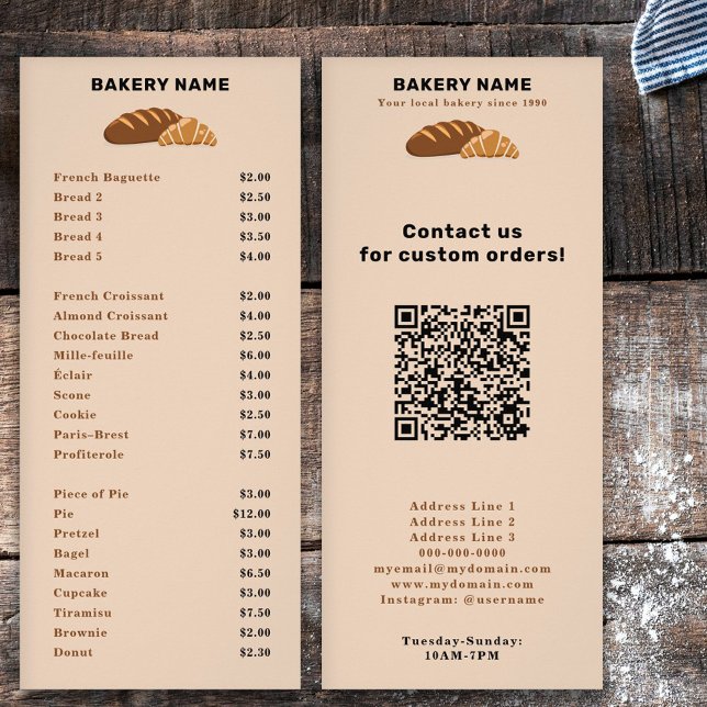 Brot und Croissant - Preisliste für Bäckereien Werbekarte (Bread & Croissant - Bakery Price List)