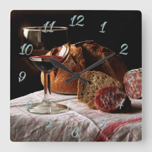 Brot und Wein Quadratische Wanduhr