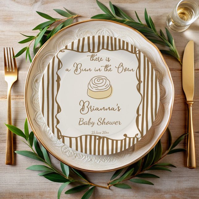 Brötchen im Ofen backende Babyparty mit Monogramm Pappteller (Bun in the oven baking baby shower monogrammed paper plates personalized printed paper plates)