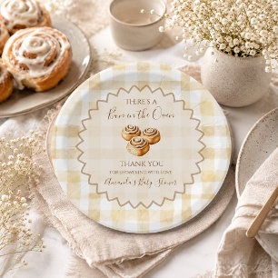 Brötchen im Ofen Beige Gingham Babyparty Pappteller