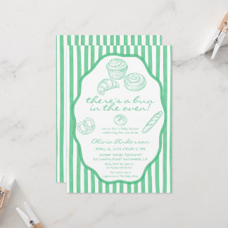 Brötchen im Ofen grüne Streifen Baby Shower Einladung