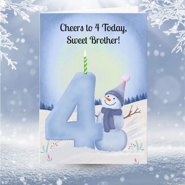 Brother 4th Birthday Snowman with Snowy Four Karte (Von Creator hochgeladen)