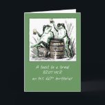 Brother 60. Geburtstagsfrosch Toasting mit Bier Karte<br><div class="desc">Alles Gute zum 60. Mal für deinen Bruder! Schicke eine fröhliche und lustige Stimmung mit dieser Karte, während er seinen Geburtstag feiert. Die beiden Kröten sind lustig, wie sie sich verbinden und über ein Fass trinken, das wird sicherlich Ihrem Bruder Lächeln und fühlen alle guten Schwingungen! Vintage Bild mit freundlicher...</div>