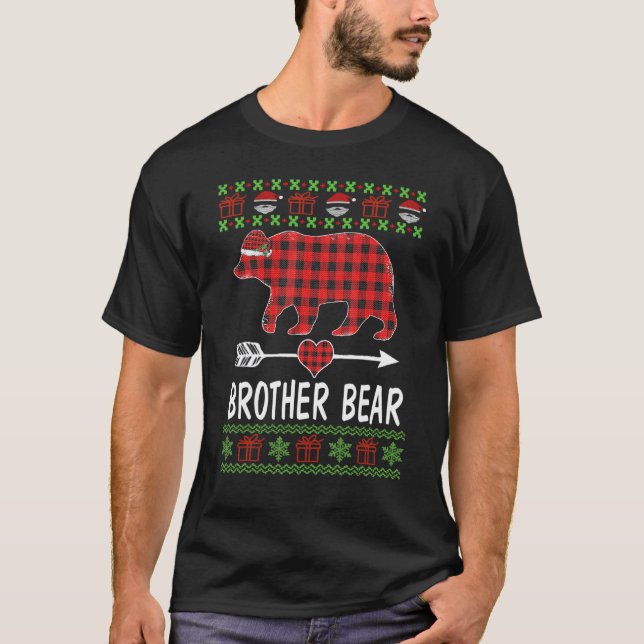 Brother Bear Santa Red Kariert Family Pajamas für  T-Shirt (Vorderseite)