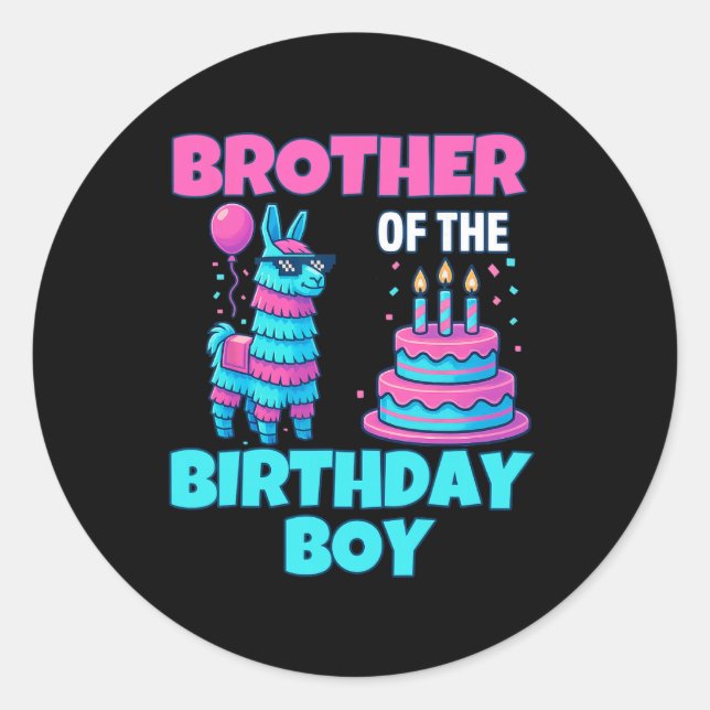 Brother Birthday Boy Llama Pinata Party Family Mat Runder Aufkleber (Vorderseite)