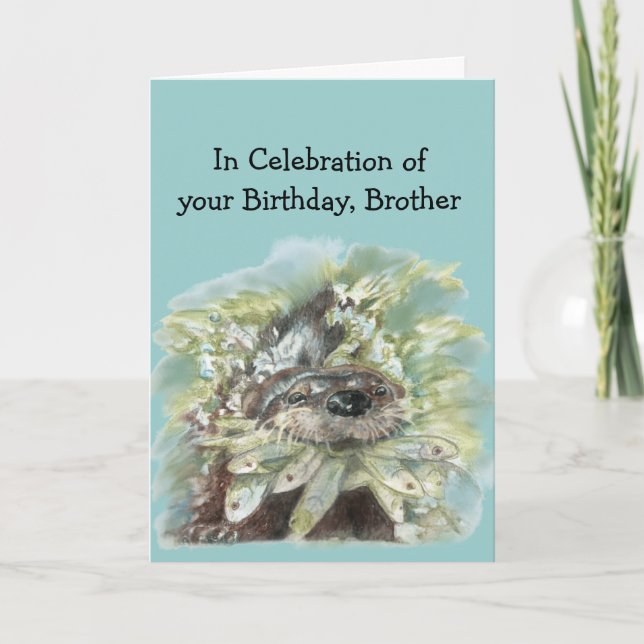 Brother Birthday Humor Cute Watercolor Otter Karte (Vorderseite)