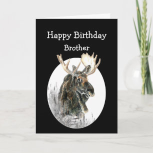 Brother Birthday Moose Watercolor Animal Old Timer Karte