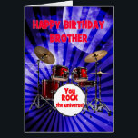 Brother Birthday You Rock Drums<br><div class="desc">Eine Geburtstagskarte für einen Bruder. Schalten Sie die Lautstärke auf Geburtstagswünsche! Mit einem auffallenden Set an Trommeln und der Phrase "You rock the universum" ist diese Karte ein energiesparender Weg, das Leben des Party zu feiern. Egal, ob sie Schlagzeuger sind oder einfach nur Rockstar-Schwänze haben, diese Karte trifft alle richtigen...</div>