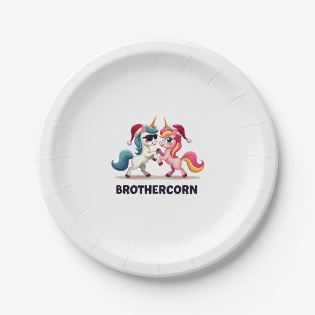 Brother-corn Unicorn Matching Family Pajama Christ Pappteller (Vorderseite)