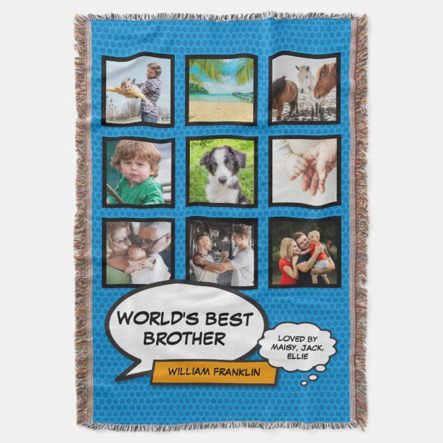 Brother Foto Collage Comic Buch Spaß Cool blau Decke (Vorderseite Vertikal)