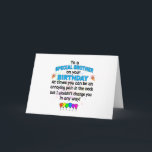 Brother Funny Birthday Card Karte<br><div class="desc">Diese lustige Karte ist perfekt, um Ihrem Bruder einen Glückwunsch zum Geburtstag zu wünschen und ihm zu sagen, dass er so besonders ( und gelegentlich lästig lol) ist. Es hat ein lustiges rhyming Gedicht darauf, das lautet - an einen besonderen Bruder auf Ihrem Geburtstag. Manchmal kann es sich um einen...</div>