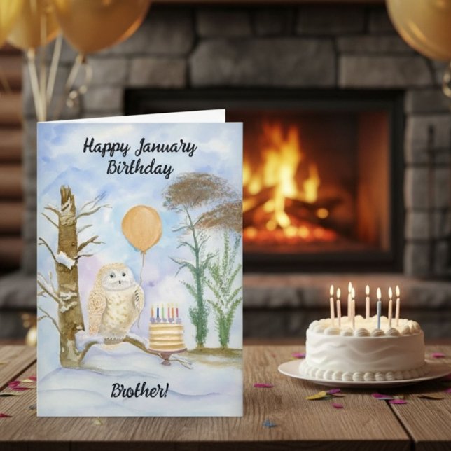 Brother Happy January Birthday Owl Cake Karte (Von Creator hochgeladen)