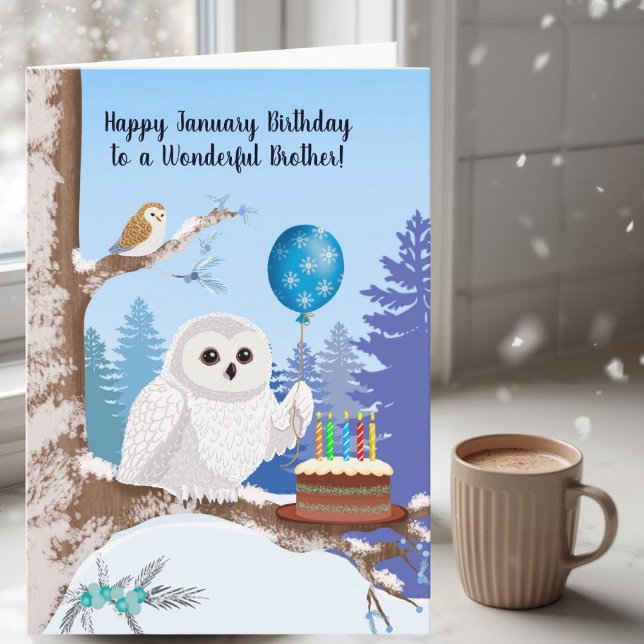 Brother Happy January Birthday Snowy Owl Karte (Von Creator hochgeladen)