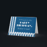 Brother in Laws Birthday Art Deco Muster auf Blue Feiertagskarte<br><div class="desc">Eine schicke Geburtstagskarte für Ihren Schwager mit Art-Déco-Mustern in Weiß auf dunkelblau,  was ihm ein Vintages Gefühl gibt. Der Gruß auf der Titelseite,  auch in Art-Déco-Schriftart,  lautet: "Einen sehr glücklichen Geburtstag wünschen,  Schwager!" Sie können die innere Nachricht leicht personalisieren.</div>