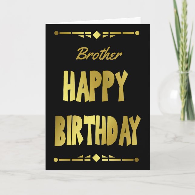 Brother Modern Black Gold Happy Geburtstag Karte (Vorderseite)
