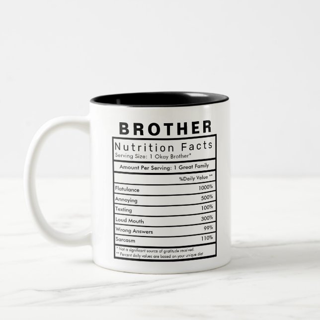 Brother Nutrition Facts Statistics Funny Zweifarbige Tasse (Links)