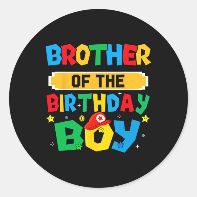 Brother Of The Birthday Boy Game Video Gaming Matc Runder Aufkleber (Vorderseite)