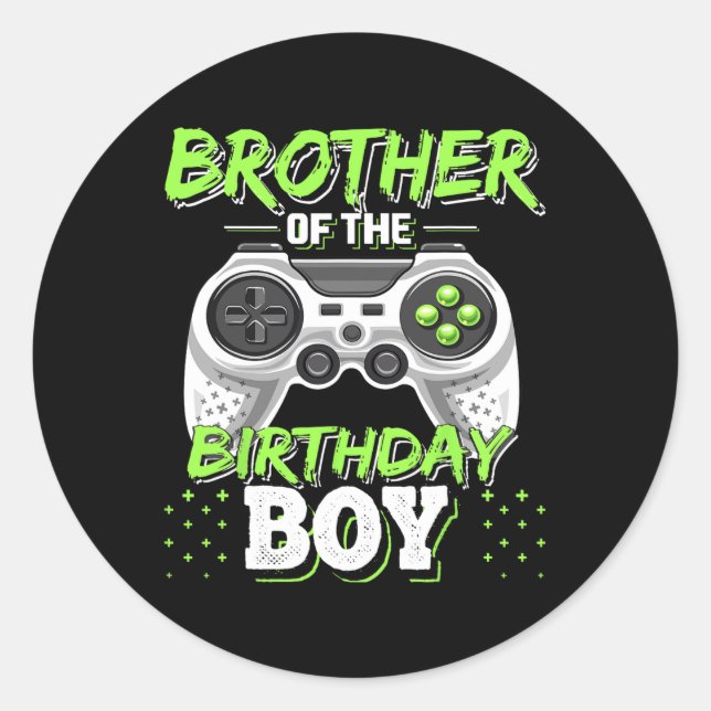 Brother Of The Birthday Boy Matching Video Game Bi Runder Aufkleber (Vorderseite)