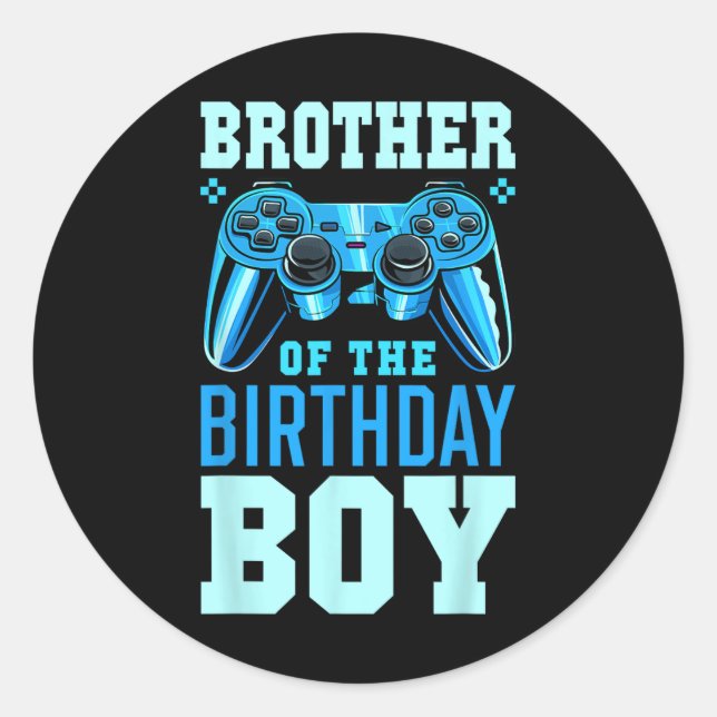 Brother Of The Birthday Boy Matching Video Gamer B Runder Aufkleber (Vorderseite)