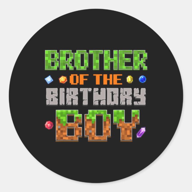 Brother Of The Birthday Boy Party Video Gamer Pixe Runder Aufkleber (Vorderseite)