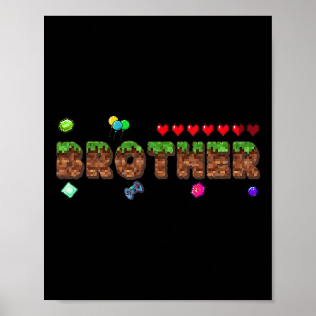 Brother Of The Birthday Boy Pixel Game Matching Fa Poster (Vorne)
