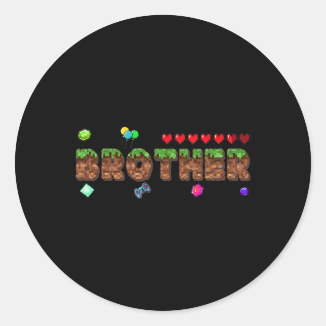 Brother Of The Birthday Boy Pixel Game Matching Fa Runder Aufkleber (Vorderseite)