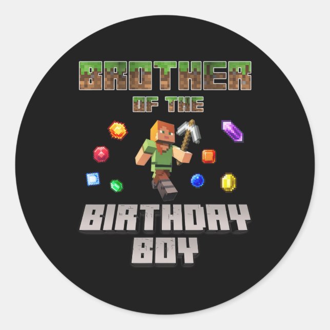 Brother Of The Birthday Boy Video Gamer Pixel Numb Runder Aufkleber (Vorderseite)