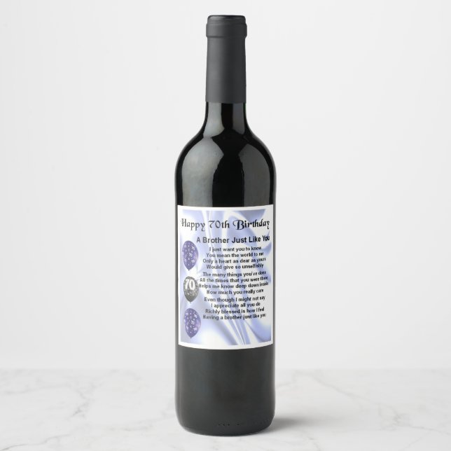 Brother Poem Wine Bottle Label - 70. Geburtstag Weinetikett (Vorderseite)