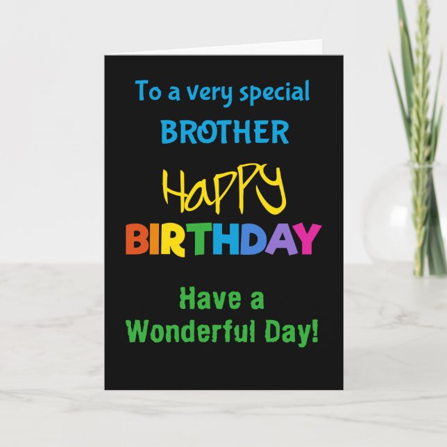 Brother Rainbow Colors on Black Birthday Card Karte (Vorderseite)