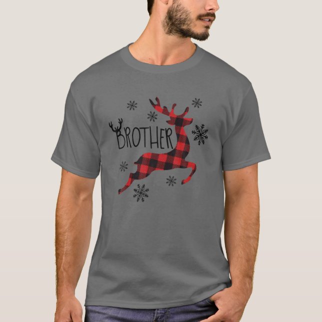 Brother Reindeer Xmas Red Plaid Family Matching Ch T-Shirt (Vorderseite)