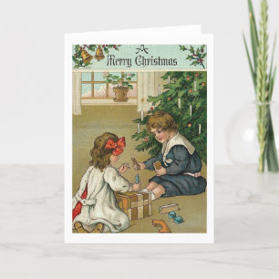 Brother, Sister, Christmas, Morning, Vintage, Xmas Feiertagskarte