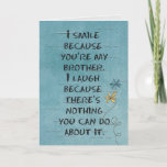 Brother's Birthday with glitter daisy Karte<br><div class="desc">Humorous birthday for brother on textured aqua background and glitter daisy</div>