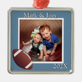 Brothers Football Personalisiert Foto Weihnachten Silbernes Ornament