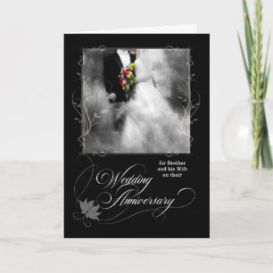 Brothers Wedding Anniversary Black and White Karte