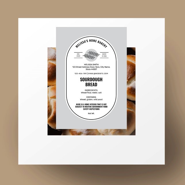 Brotlaib Minimale Hütte Gesetz Rohbackwaren Lebensmitteletikett (Modern food license stickers for bread, sourdough products, or any product made in a home kitchen)