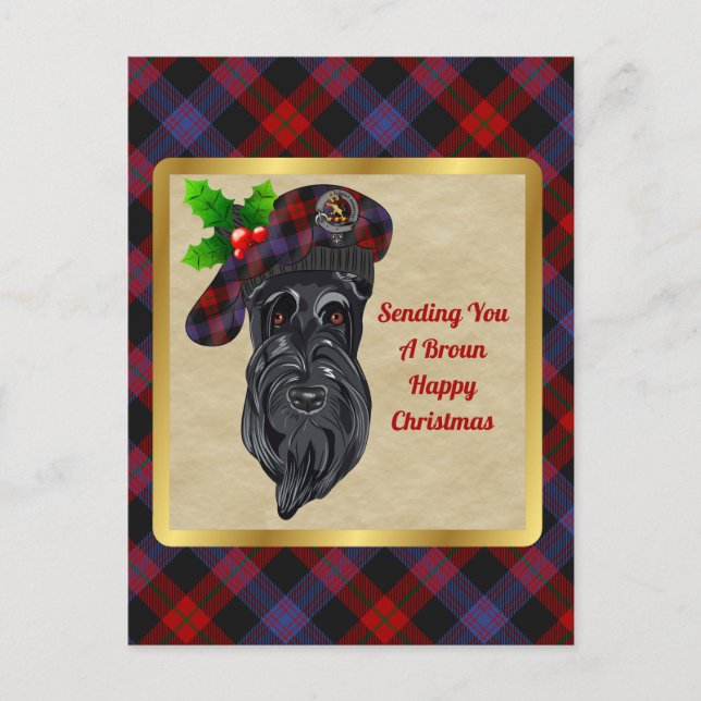 Broun/Brown Clan Abzeichen & Tartan Weihnachten Postkarte (Vorderseite)