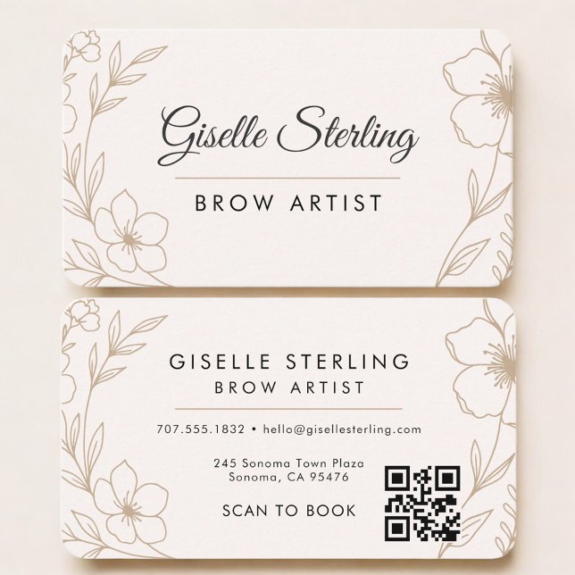Brow Artist Floral QR Code Professional Visitenkarte (Von Creator hochgeladen)