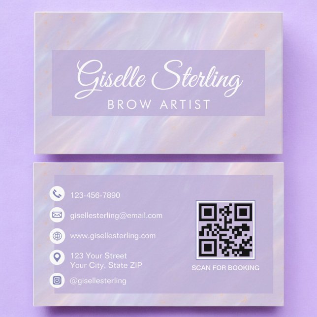 Brow Artist Iridescent QR Code Opal Holographic Visitenkarte (Von Creator hochgeladen)