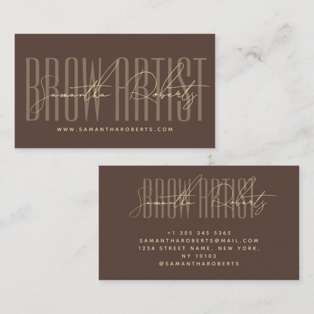 Brow artist modern typography script brown visitenkarte (Vorne/Hinten)