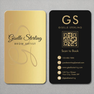Brow Artist Monogram Gold Black QR Code Visitenkarte