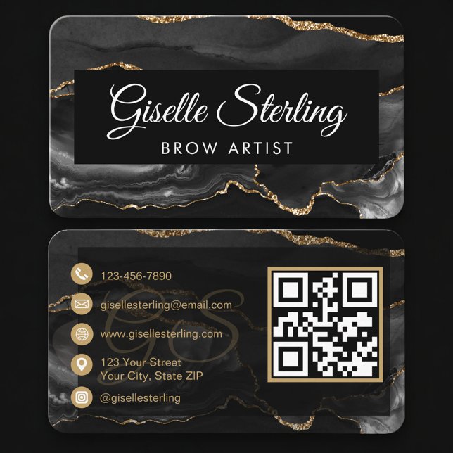 Brow Artist QR Code Black Gold Visitenkarte (Von Creator hochgeladen)